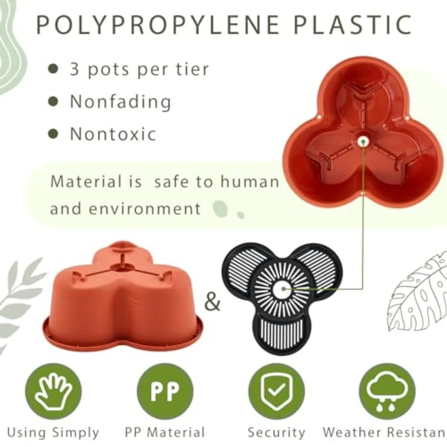 2 Set of 7 Tier Stackable Vertical Planters with Removable Wheels and Tools Tower for Indoor Outdoor Gardening Clay Red Pots fo