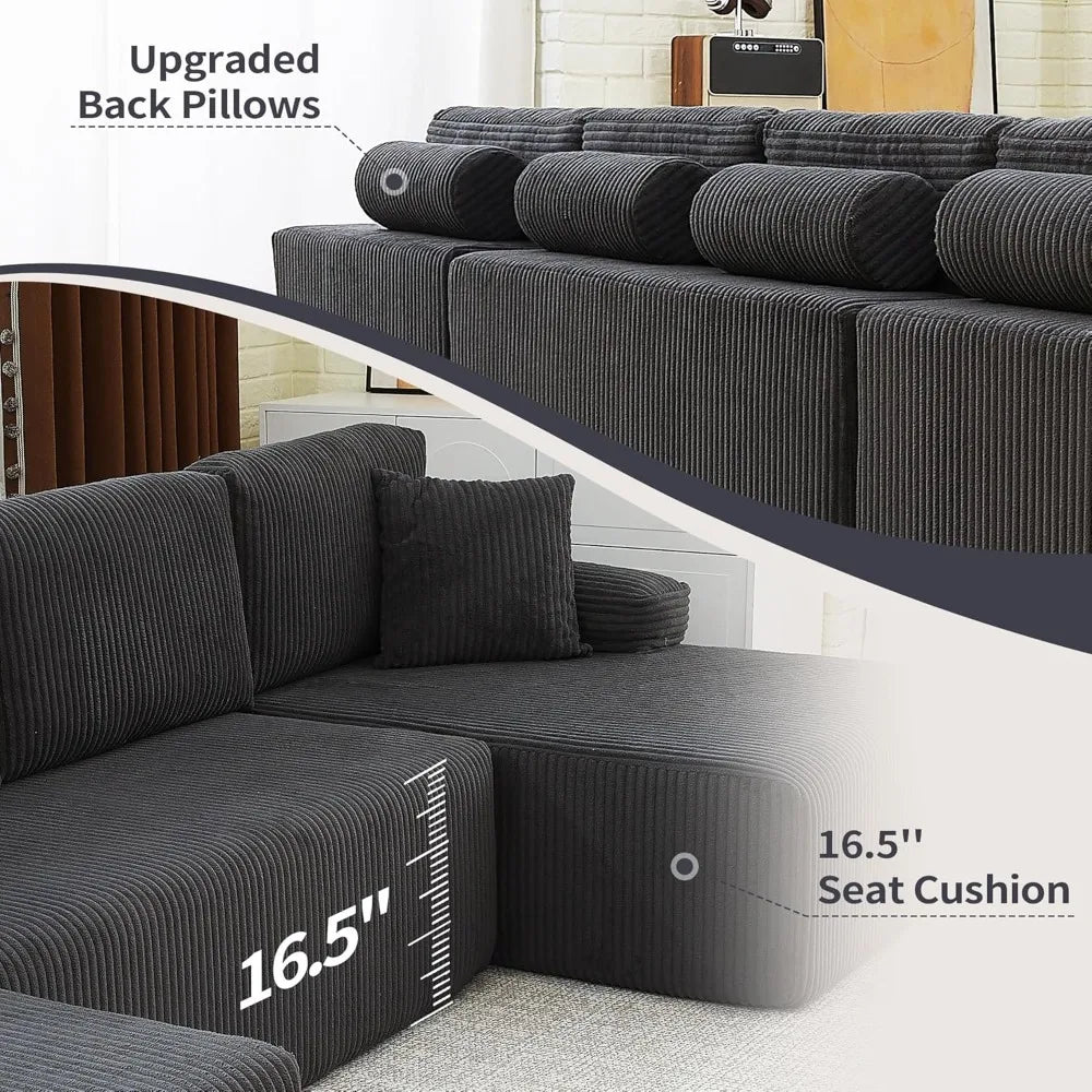 U Shaped Memory Foam Sectional Sofa With Corduroy Fabric