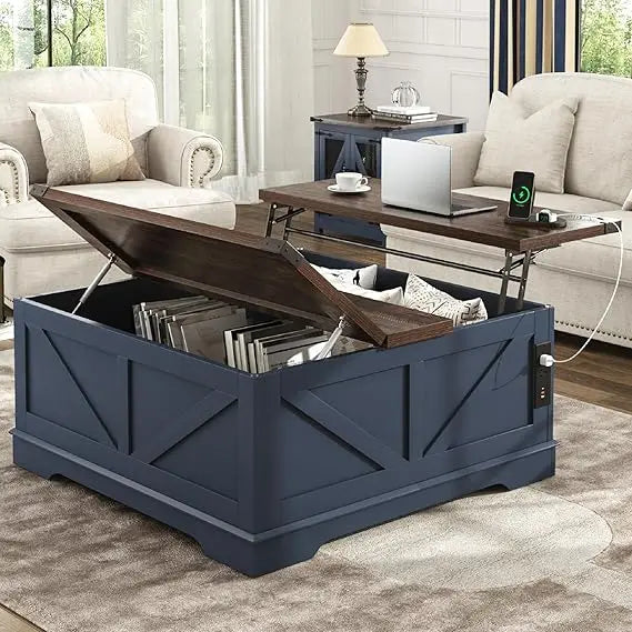 Farmhouse Lift Top Coffee Table With Power Outlets And Storage