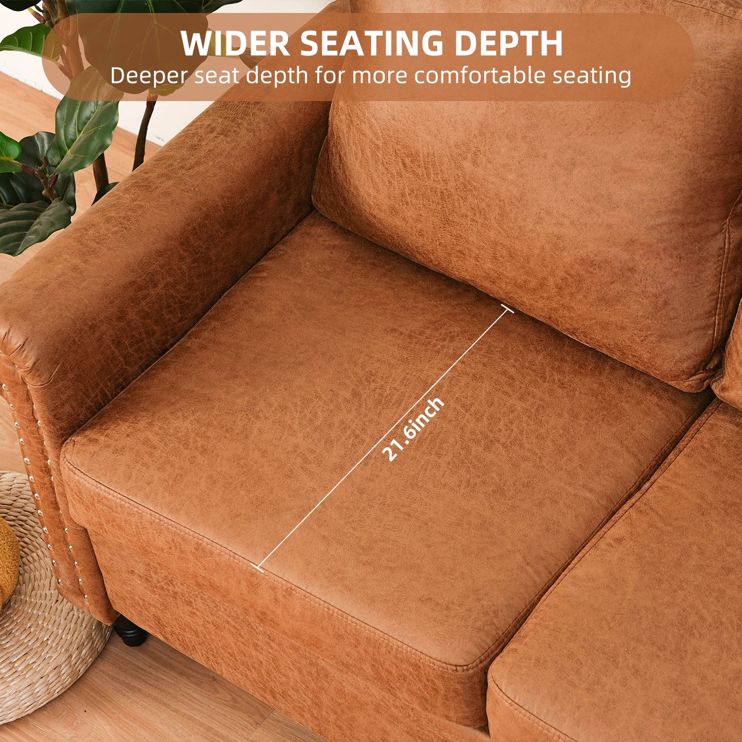 Modern Loveseat Sofa For Small Spaces With Wood Legs