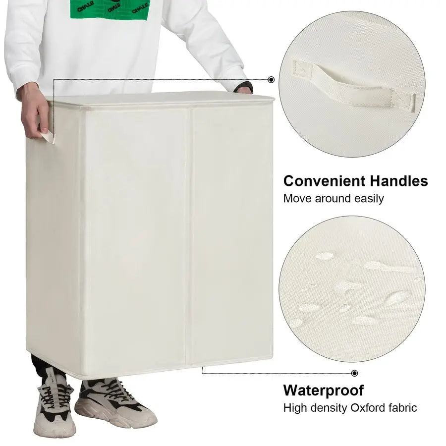 154L Double Laundry Hamper with Lid and Removable Laundry Bags, Large Dirty Clothes Hamper 2 section Collapsible Laundry Basket