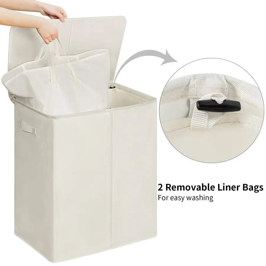 154L Double Laundry Hamper with Lid and Removable Laundry Bags, Large Dirty Clothes Hamper 2 section Collapsible Laundry Basket