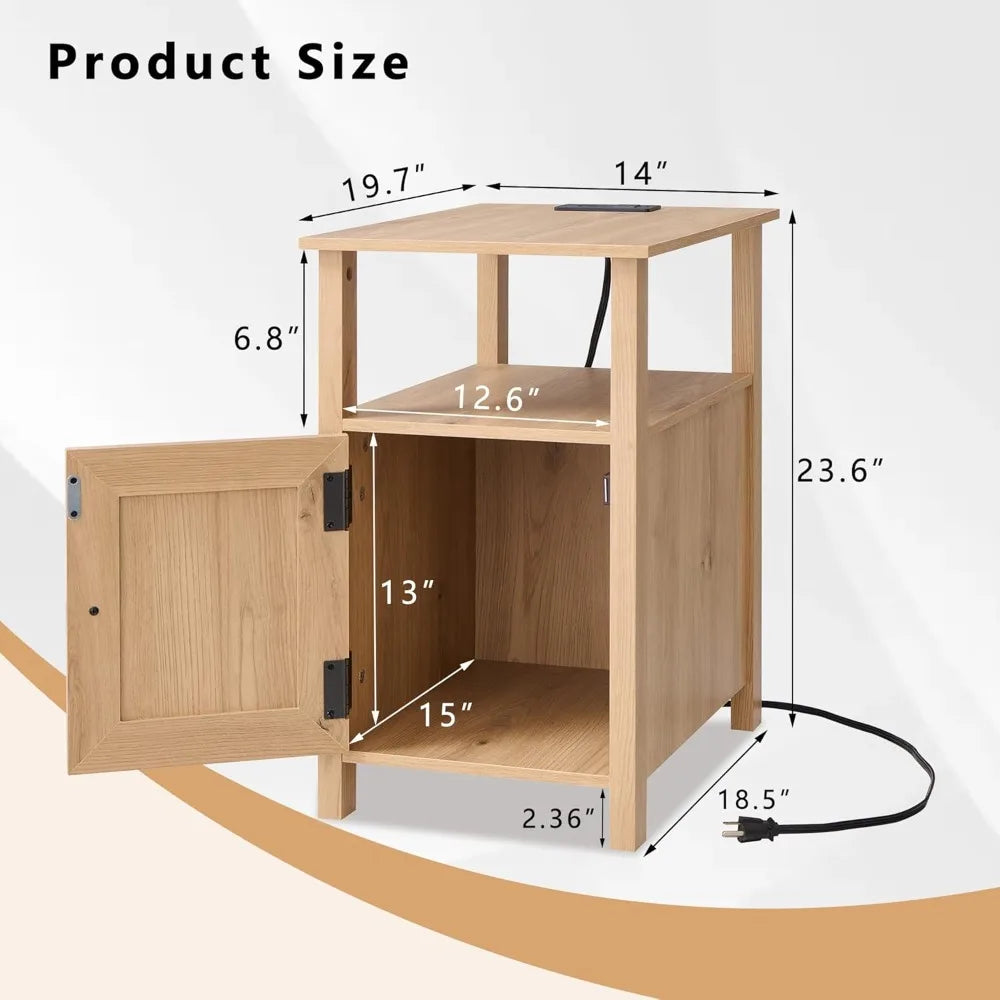 CHENGWEI Farmhouse Nightstands Set Of 2 With Charging Station