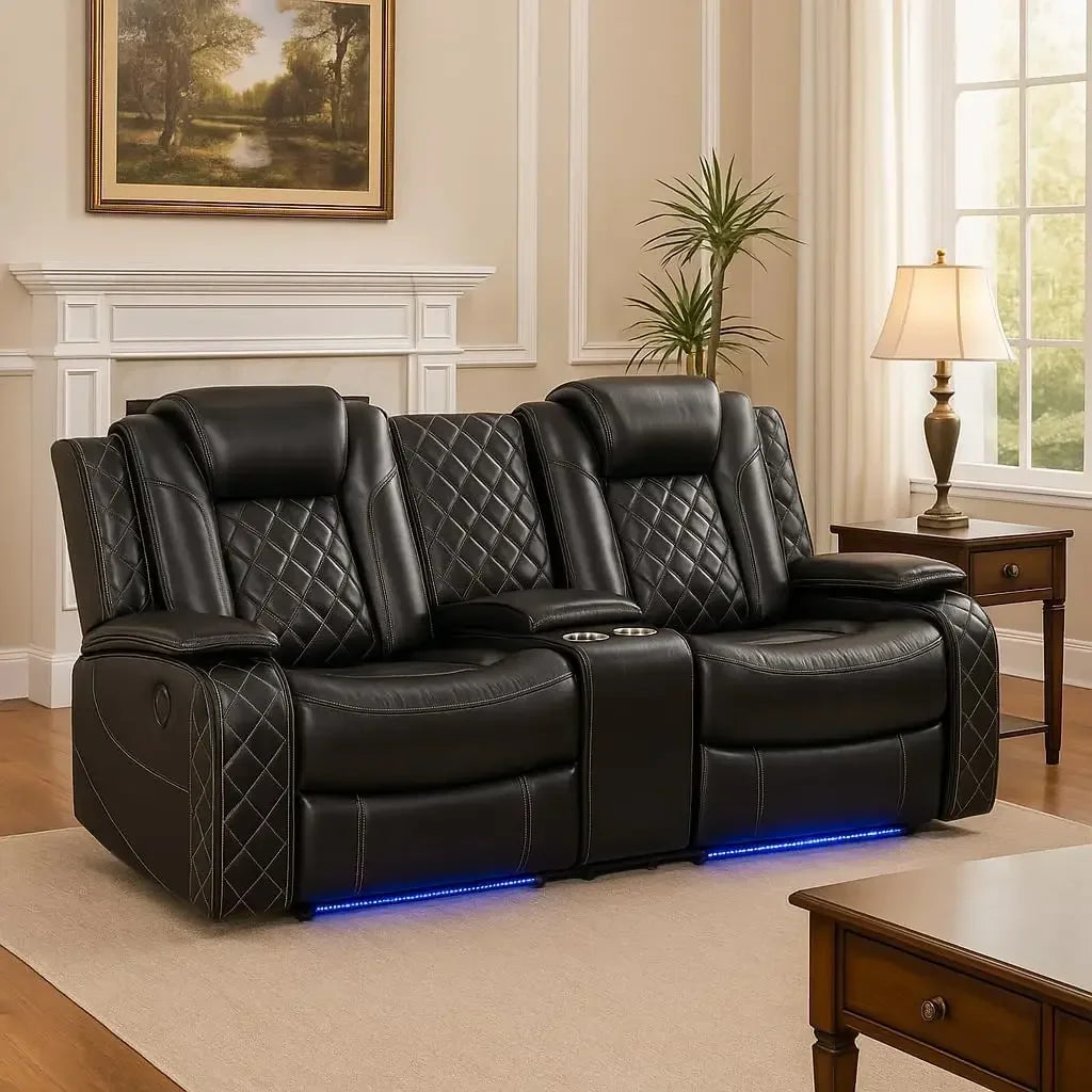 Electric Recliner Living Room Set LED Light And Wireless Charging