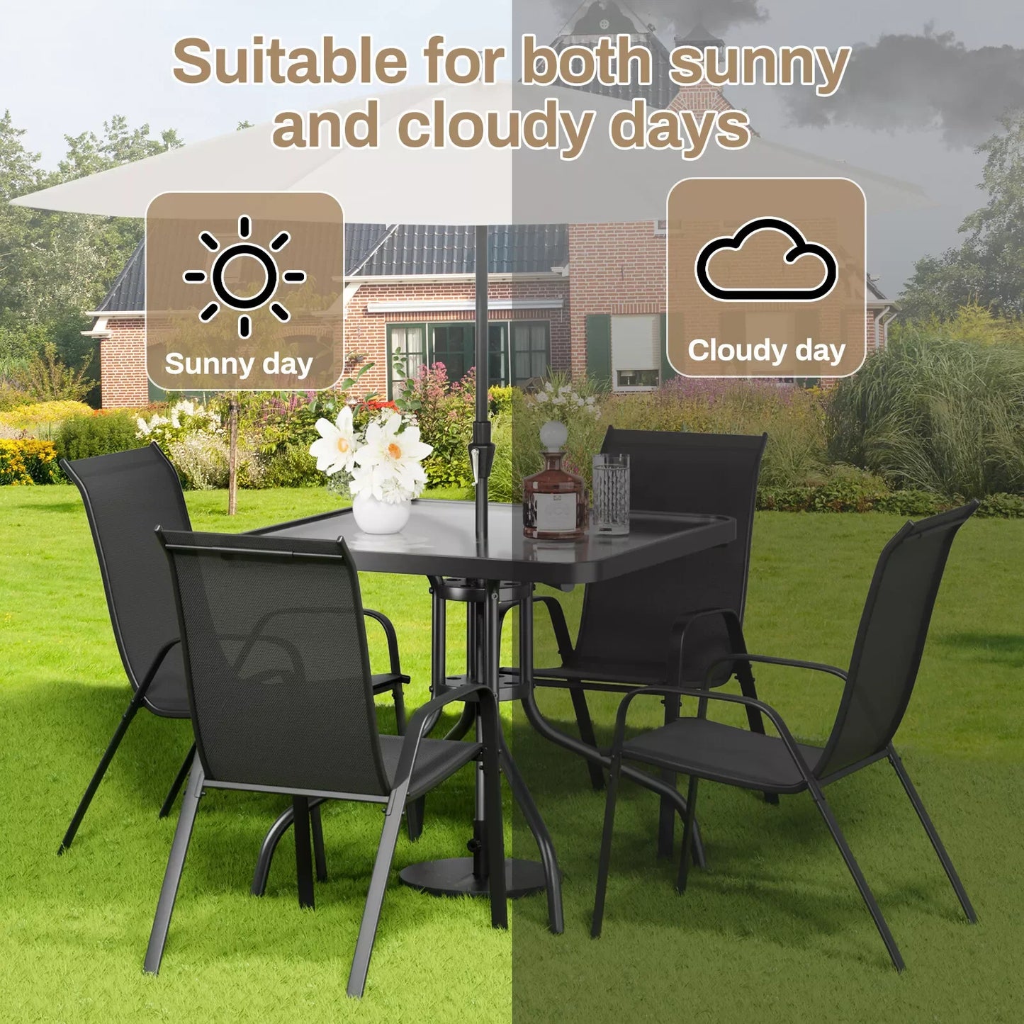 General Patio Dining Set 5 Pieces With Four Textilene Chairs