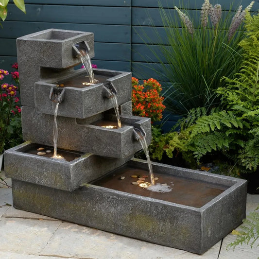 Tankana Tiered Outdoor Water Fountain For Garden With LED